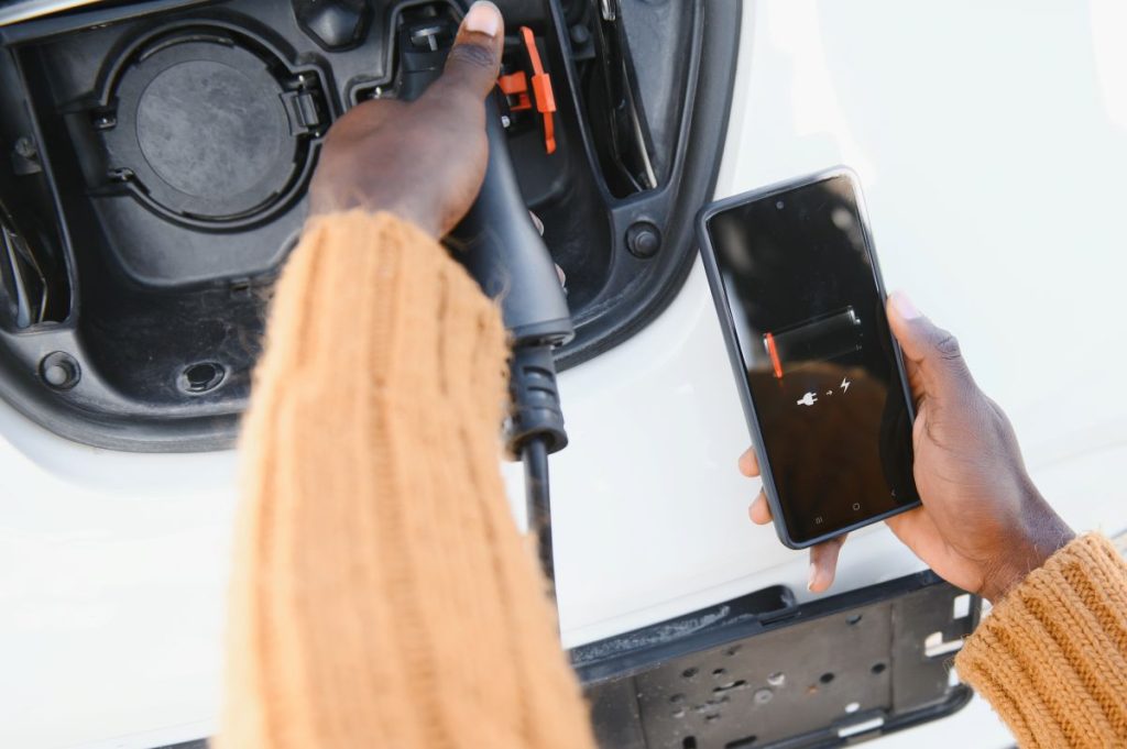 phone charging in car concept close up image