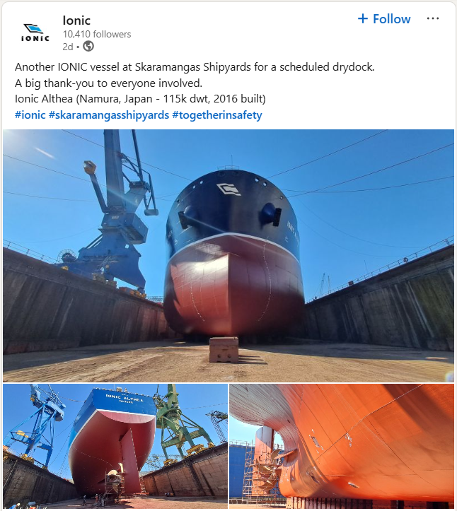 Η Ionic Shipping επιλέγει Σκαραμαγκά: Το Aframax «Ionic Althea» δεξαμενίστηκε στην Ελλάδα - FinanceNews.gr
