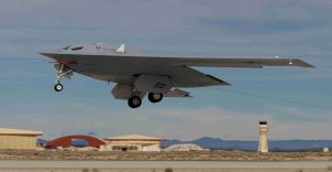 A B-21 Raider conducts flight tests, which includes ground testing, taxiing, and flying operations, at Edwards Air Force Base, California, where it continues to make progress toward becoming the backbone of the U.S. Air Force bomber fleet. The B-21 will possess the range, access, and payload to penetrate the most highly-contested threat environments and hold any target around the globe at risk. The B-21 program is on track to deliver aircraft in the mid-2020s to Ellsworth Air Force Base, South Dakota, which will be the first B-21 main operating base and location for the B-21 formal training unit. (Courtesy photo)