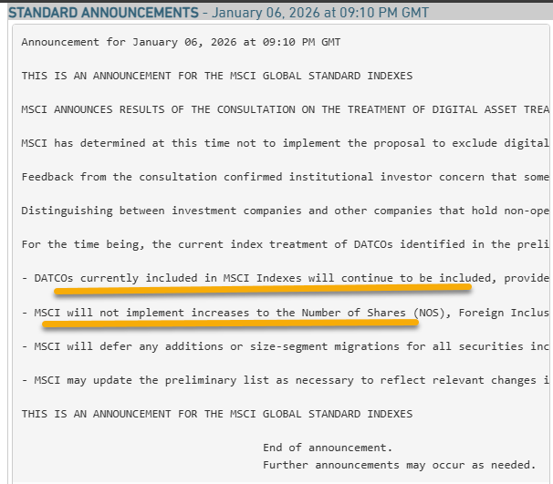 Η MSCI ΚΑΝΕΙ ΠΙΣΩ – ΚΡΑΤΑ BITCOIN & CRYPTO TREASURY ΕΤΑΙΡΕΙΕΣ ΣΤΟΥΣ ΔΕΙΚΤΕΣ