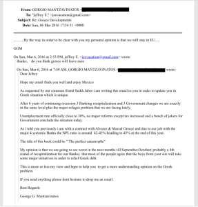 Έλληνας σύμβουλος ενημέρωνε τον Επστάιν για την κρίση χρέους