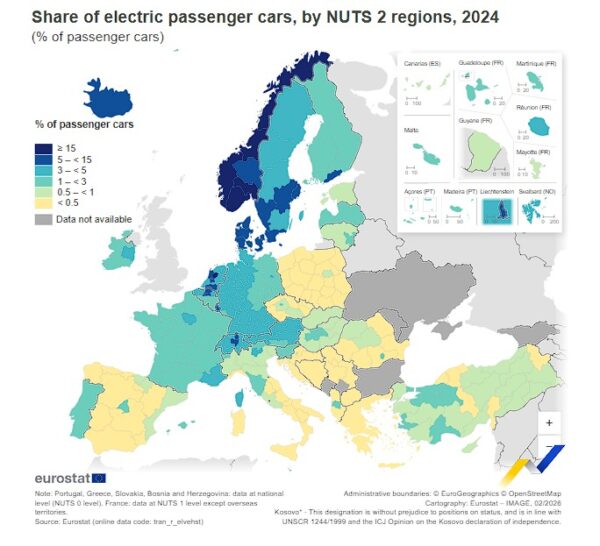 Eurostat - ηλεκτροκίνηση: «Πρωταθλήτριες» οι χώρες του Βορρά της ΕΕ, πολύ χαμηλά η Ελλάδα