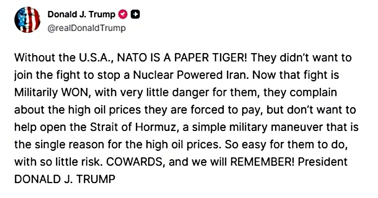 Σφοδρή επίθεση Τραμπ κατά ΝΑΤΟ: «Δειλοί - Χωρίς τις ΗΠΑ είστε τίποτα»